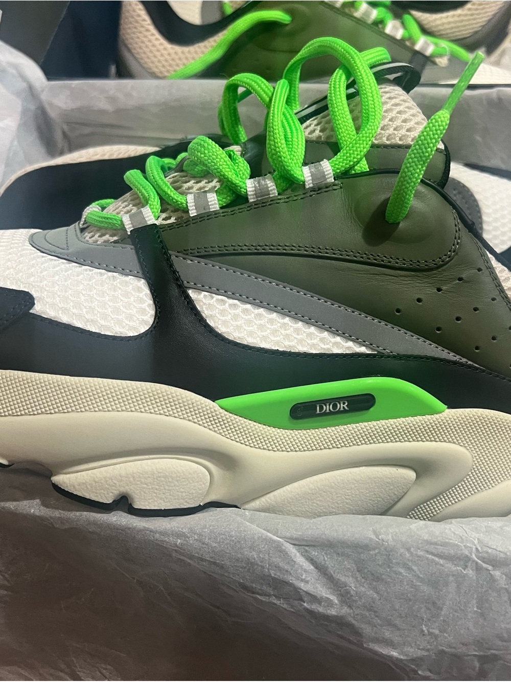 Dior White, Black & Neon Green Chunky Sneaker